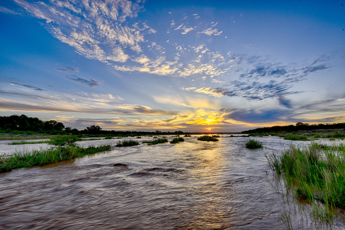Sunset from the Balule low level bridge over the Olifants River in the Kruger National Park