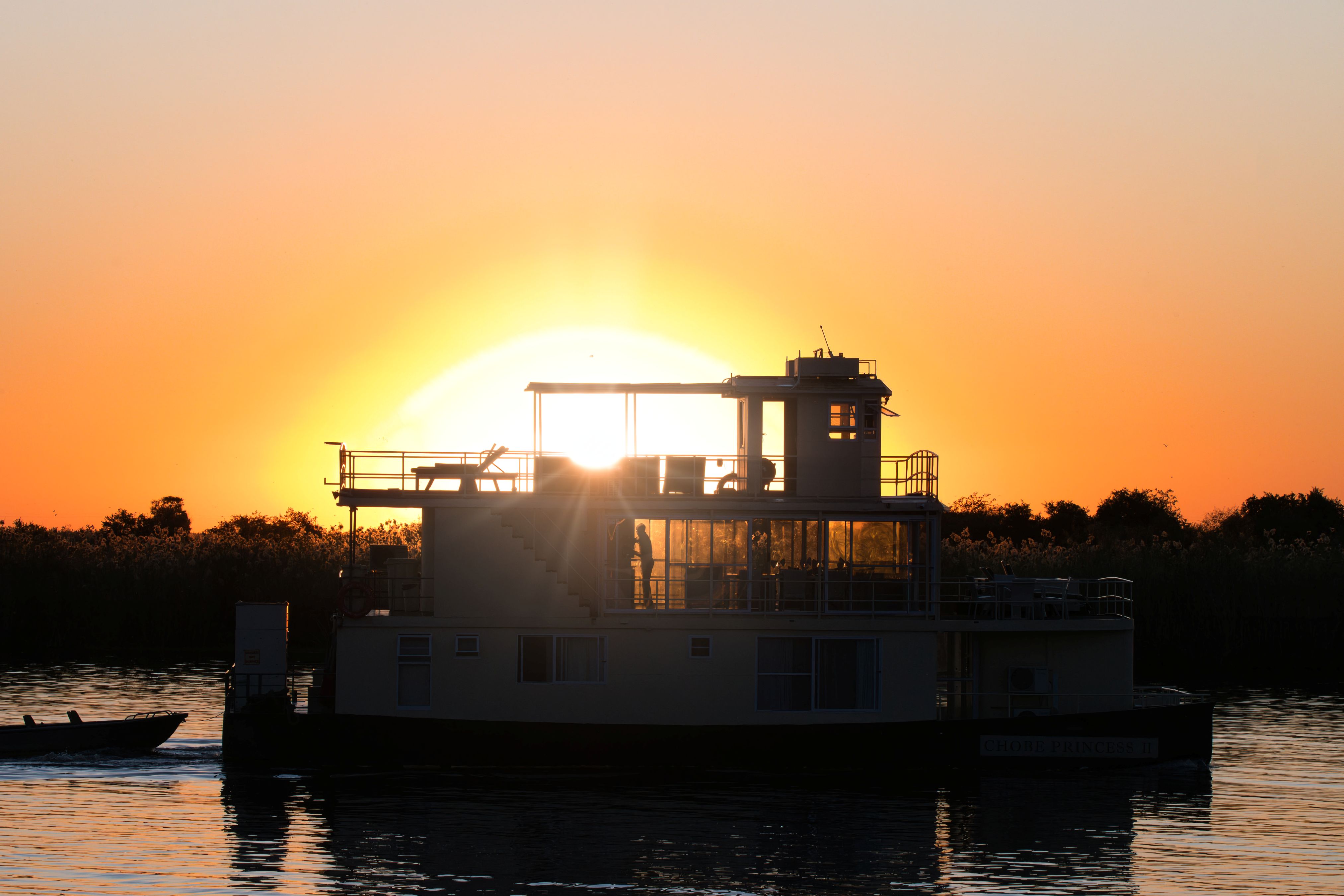 Big boat on the Chobe River at Sunset