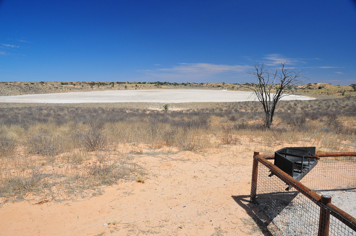 Braai area overlooking the pan at Bitterpan Wilderness camp