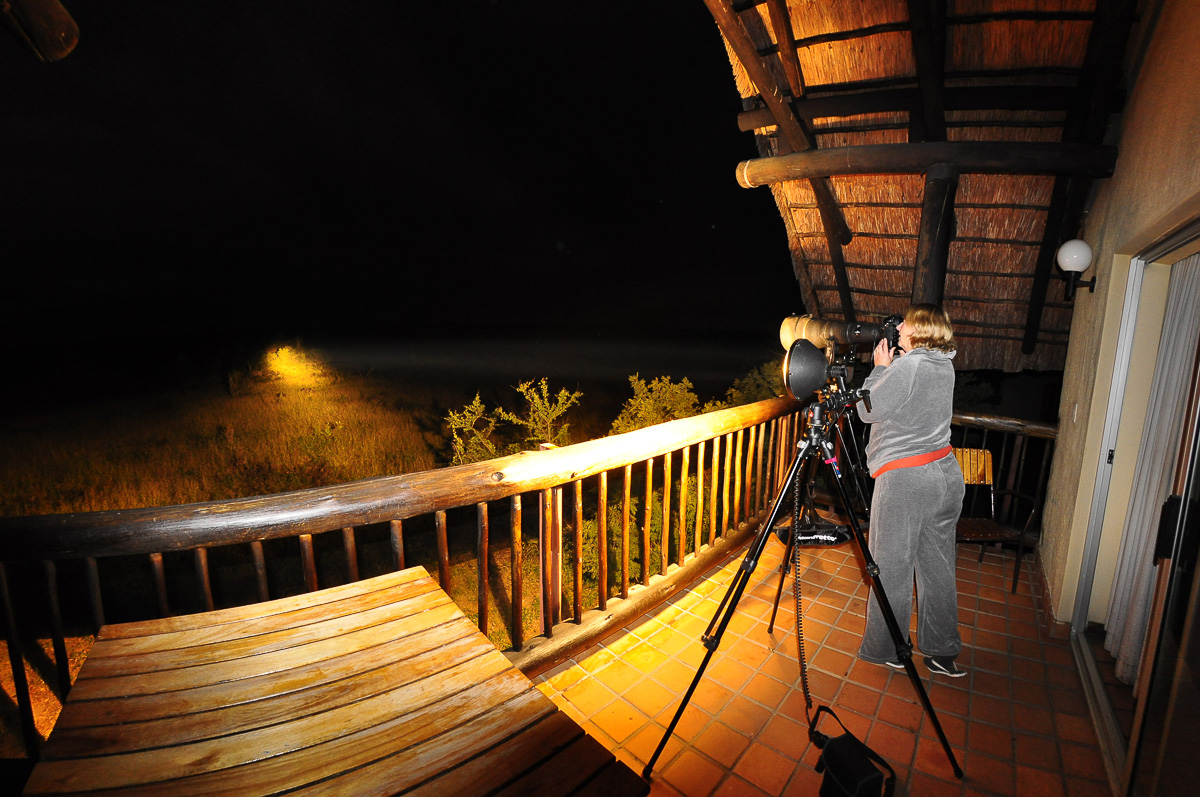 Jenny scanning with spot light at Boulders Bush Lodge