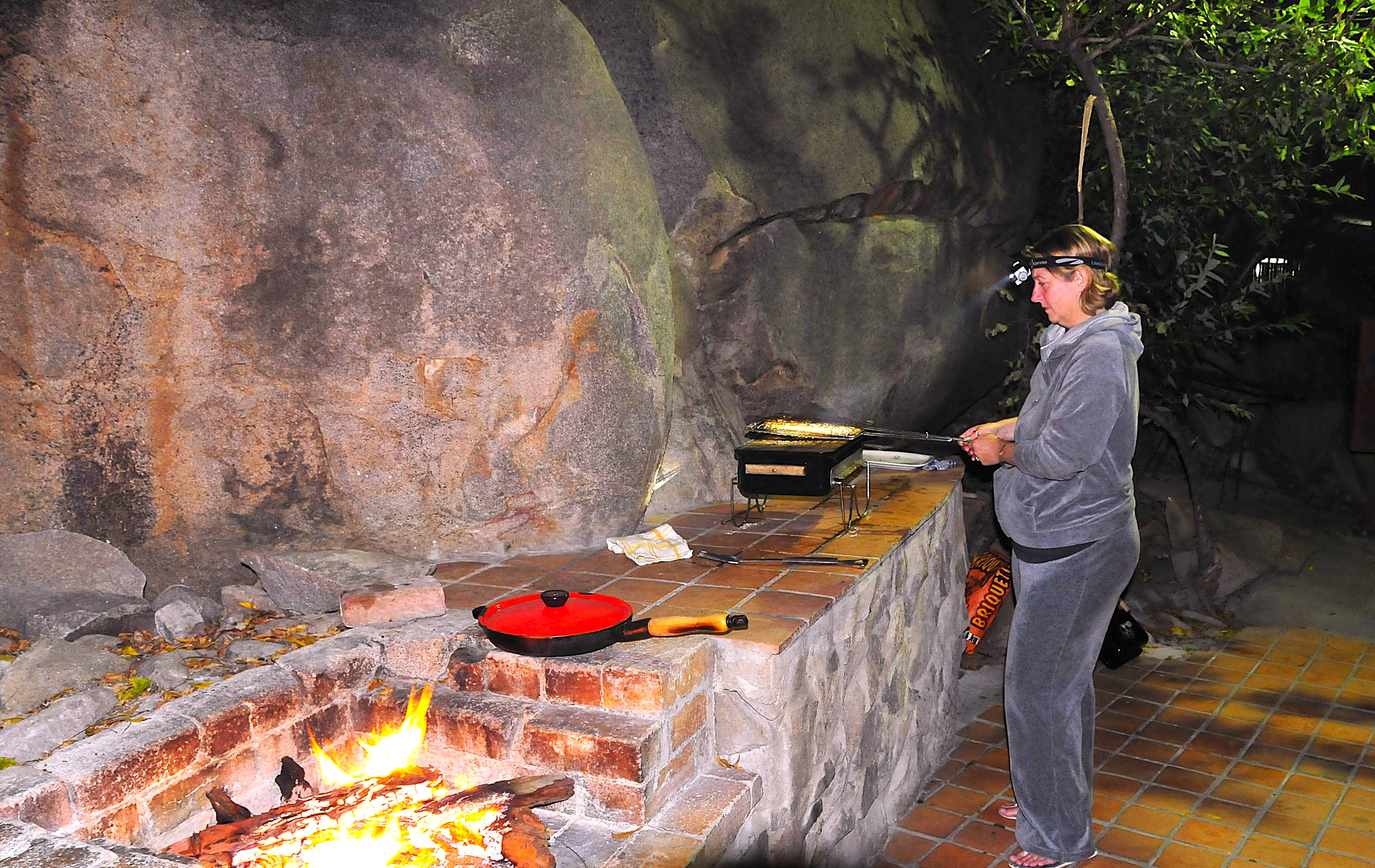 Jen at the braai at Boulders in the Kruger