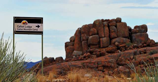 the sign to Canyon lodge in Namibia