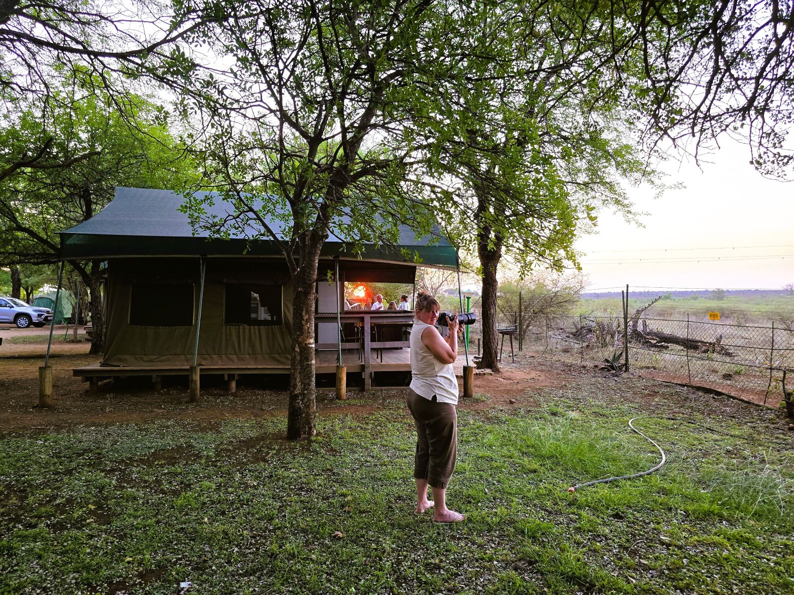 Croc bridge tent at sunset