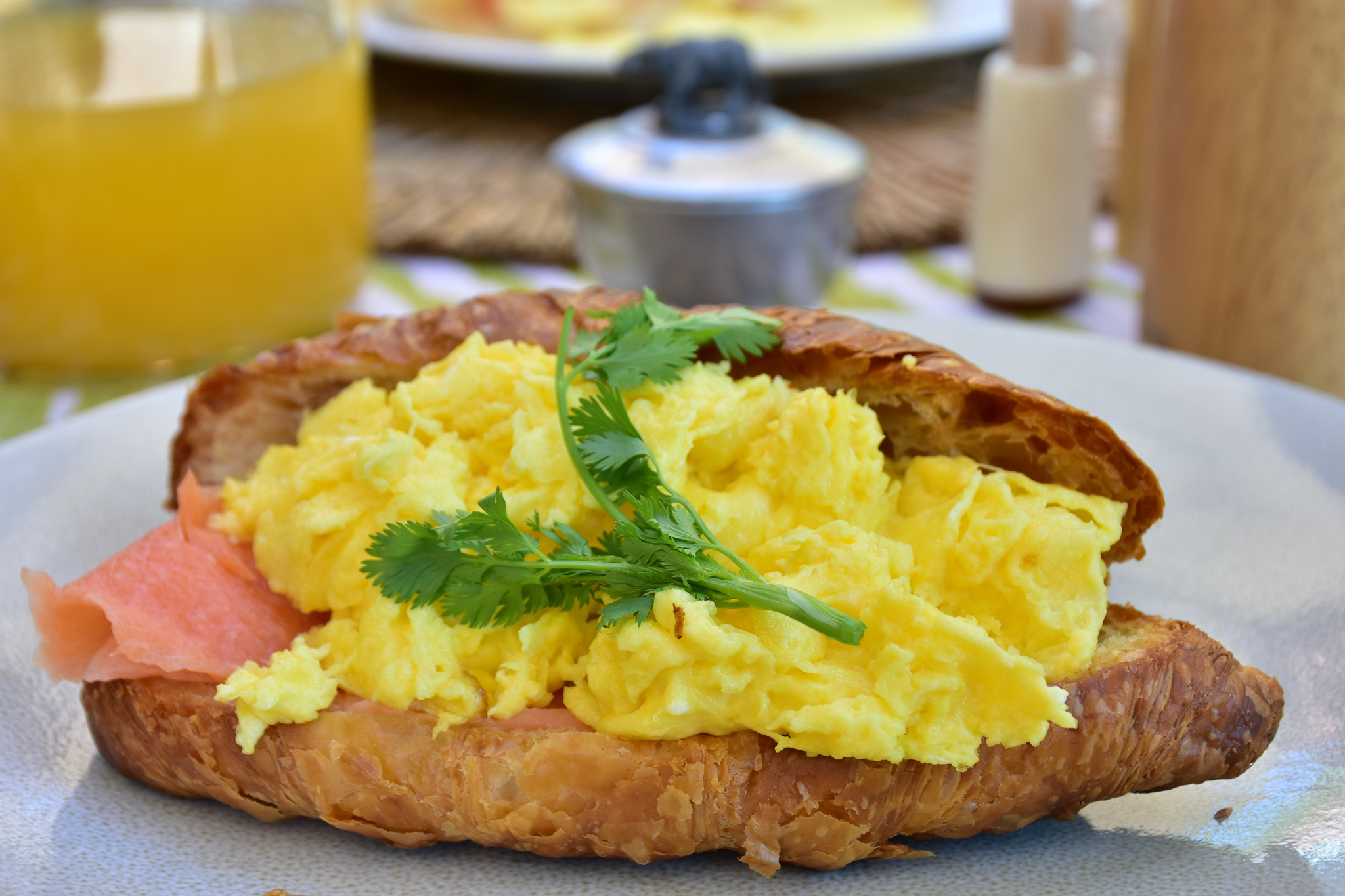 Salmon and scrambled egg croissant atLast Word Madikwe
