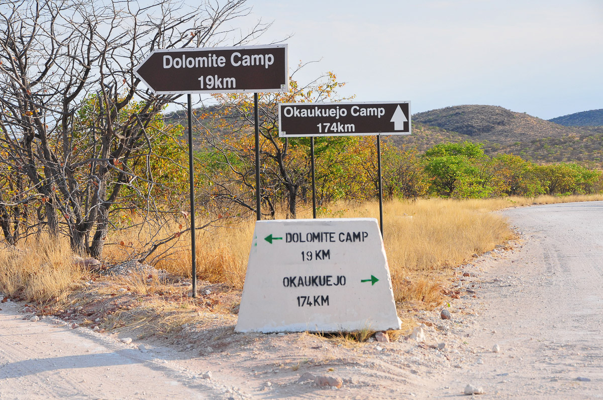 Dolomite camp road sign in Etosha