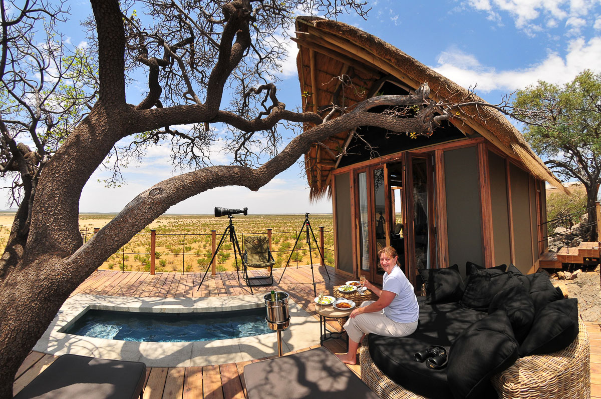 lunch outside our deluxe chalet at Dolomite camp
