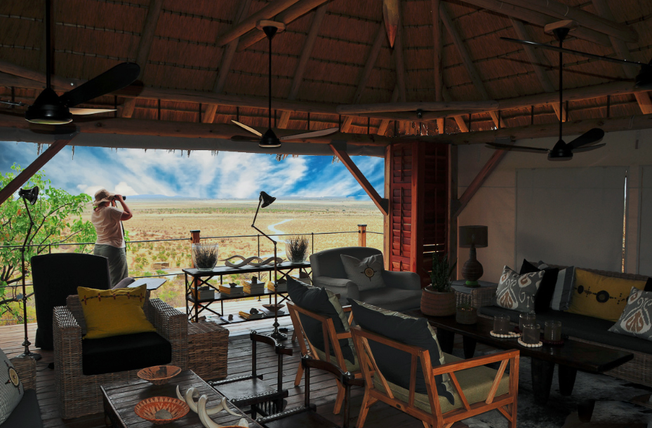 The lounge at Dolomite camp with its stunning view