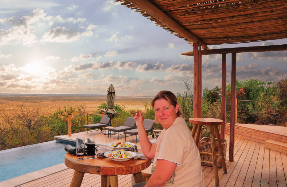 lunch on the pool deck at Dolomite camp
