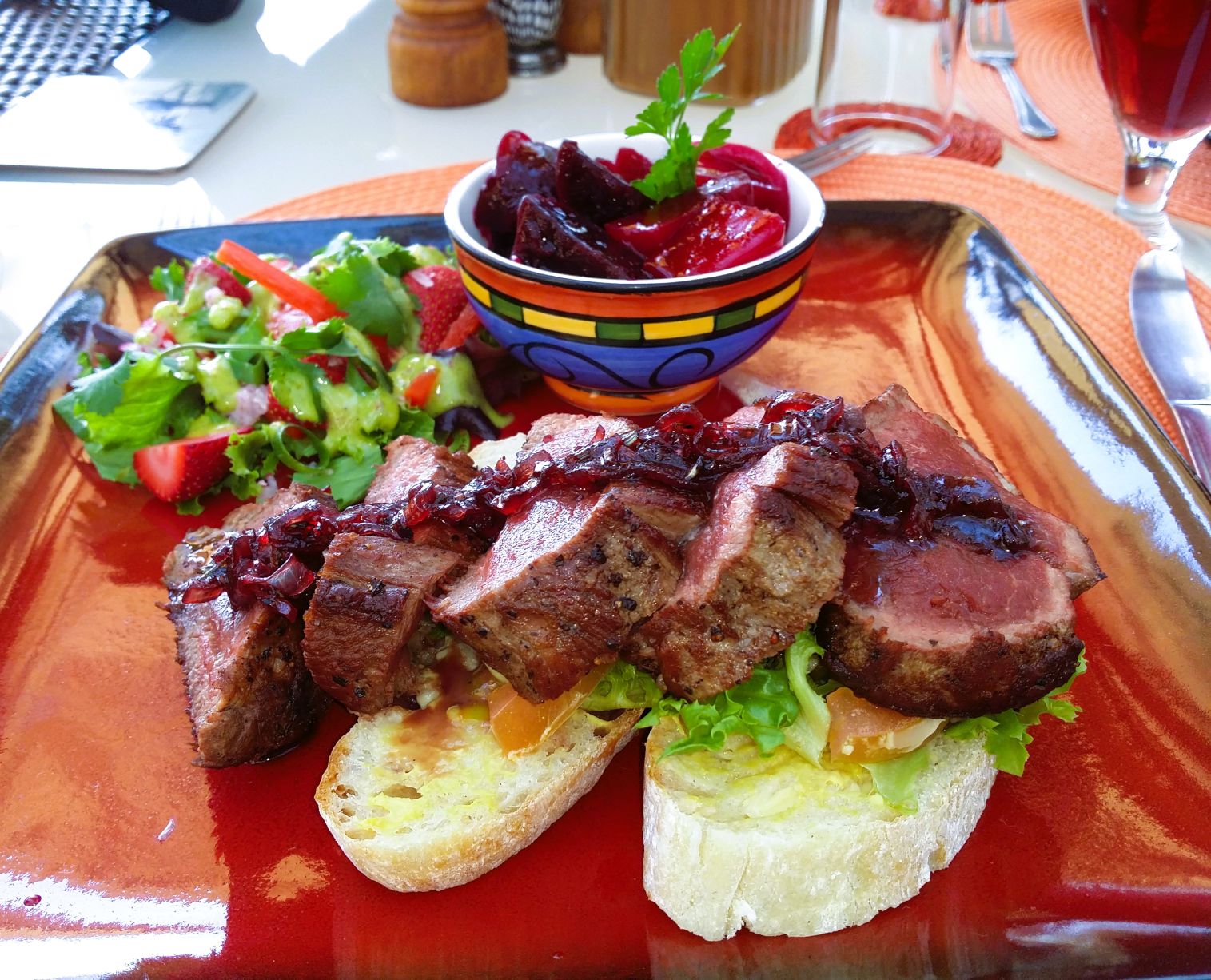 Fillet steak and salad for lunch at Motswiri Private Safari Lodge
