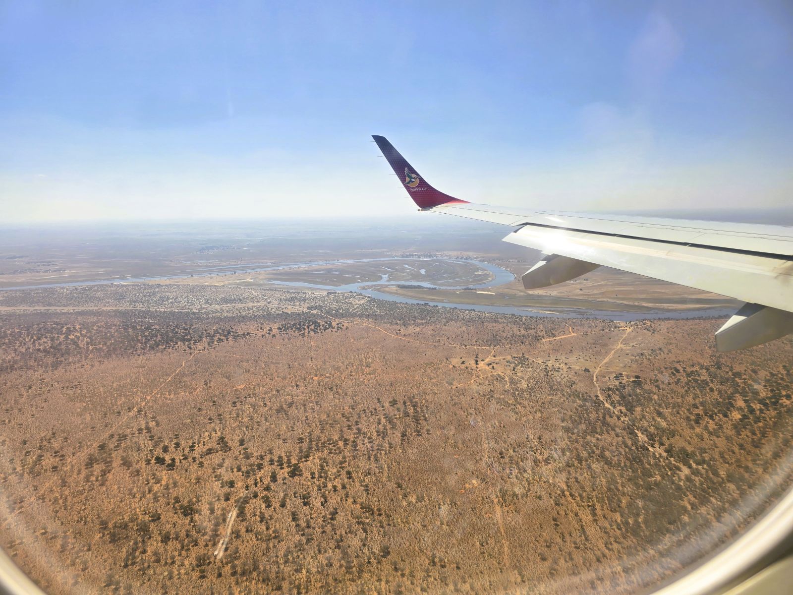 view of the Chobe River from the plane