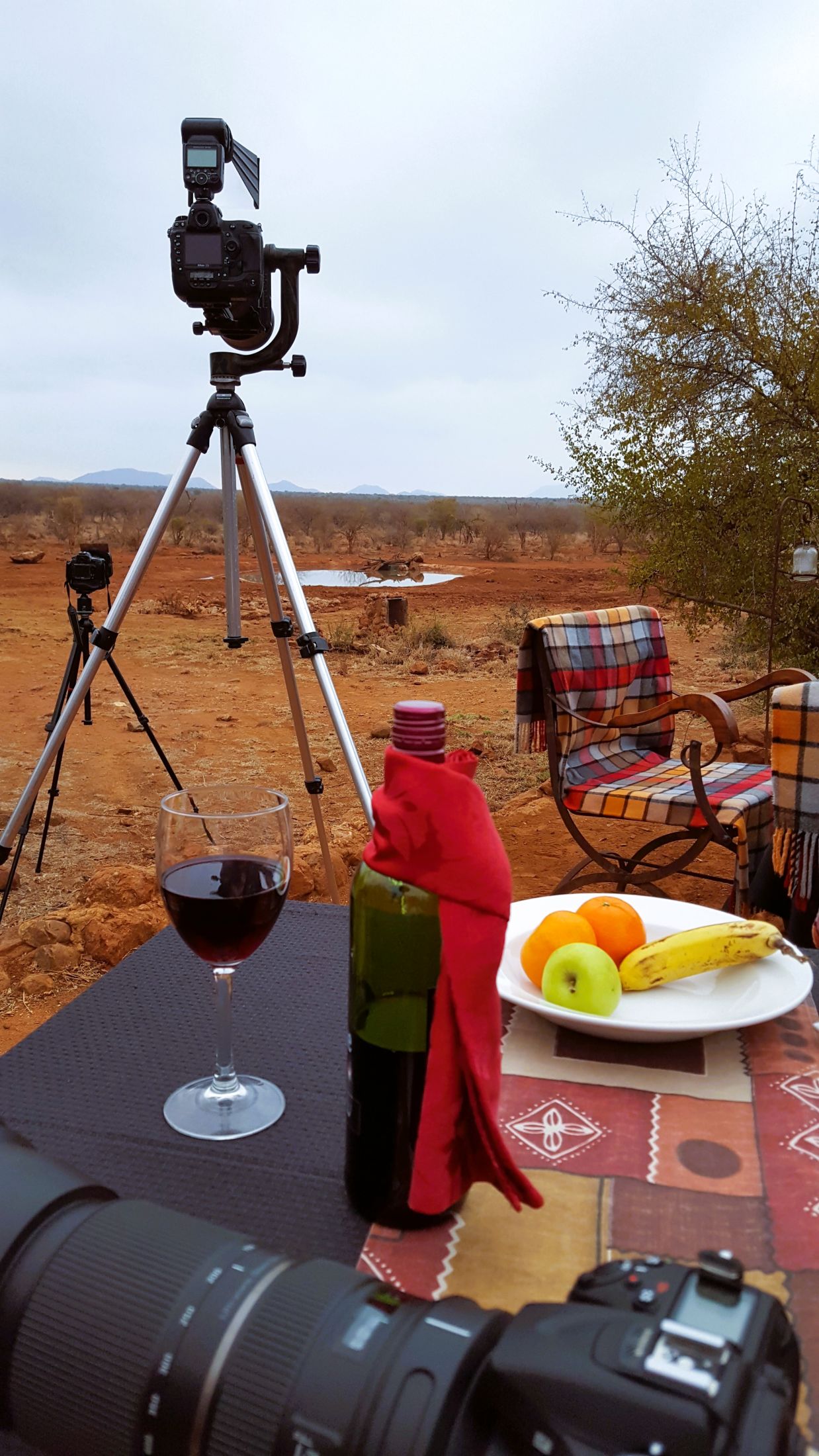 Our gear setup at the boma at Etali Safari Lodge