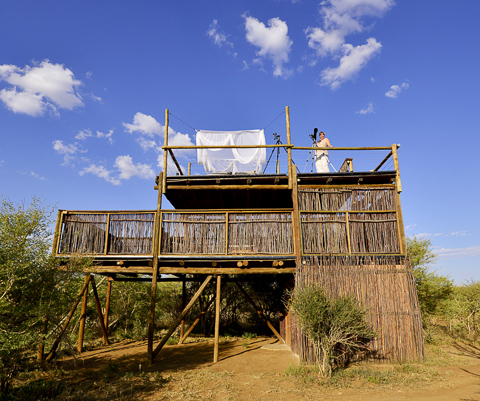 A front view of the sleepout hide at Makanyane Safari Lodge