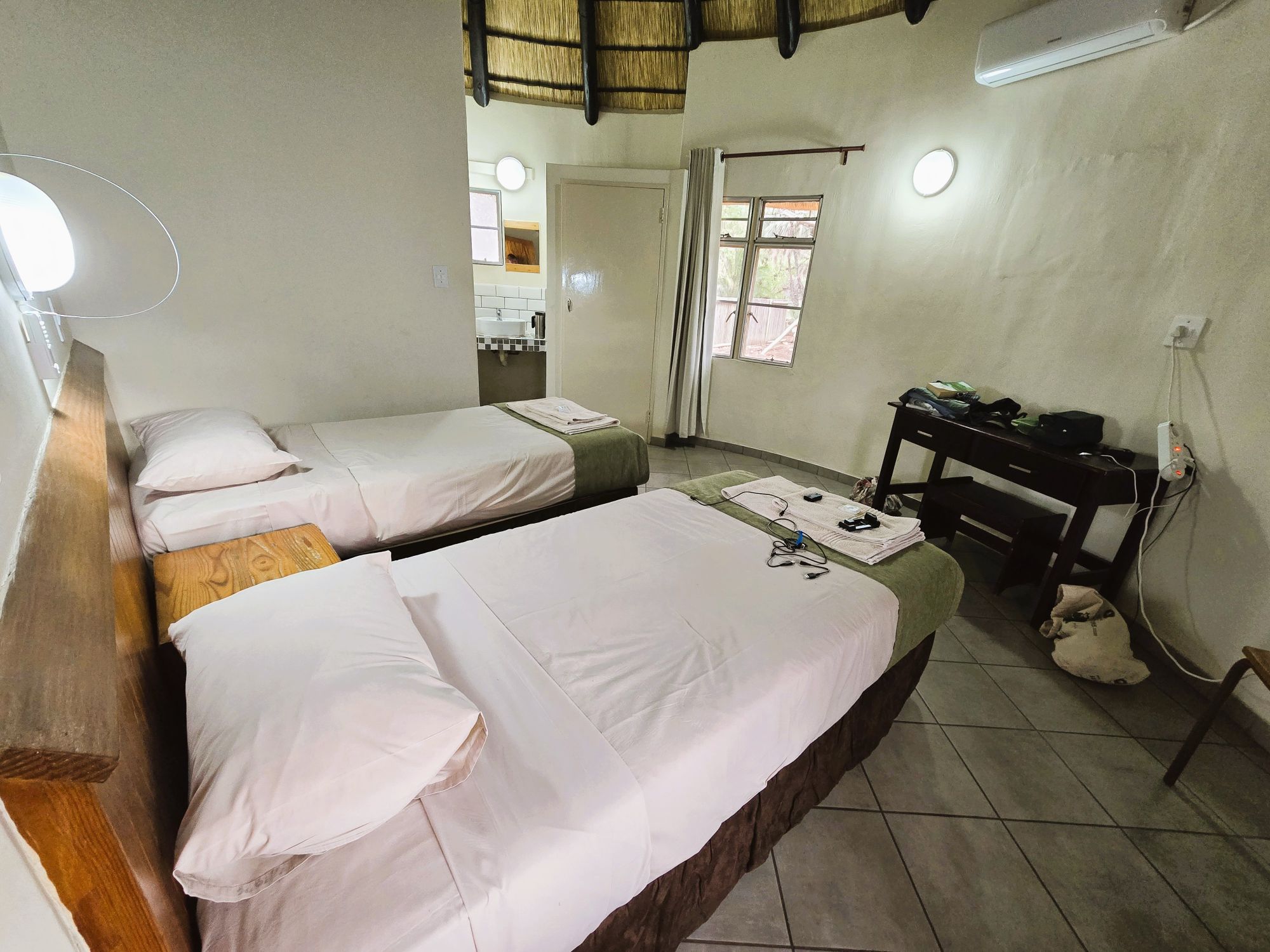 Inside the bungalow bedroom in Satara camp in Kruger