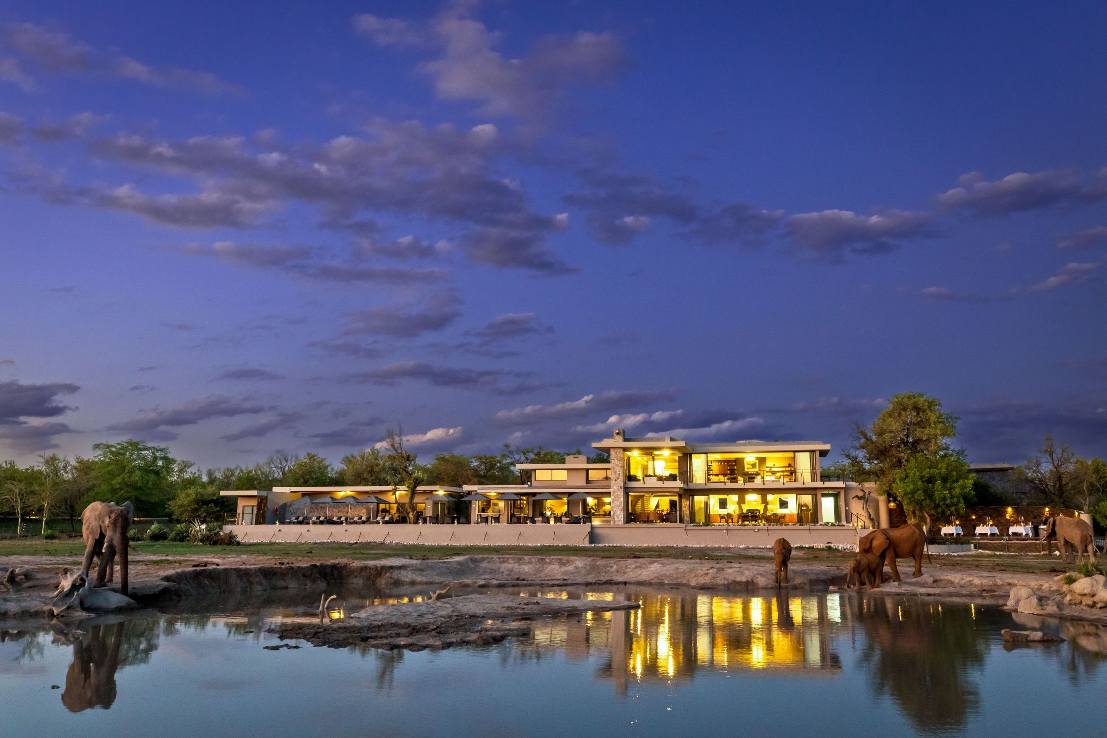 The wide view of Jamala Madikwe Lodge at night The wide view of Jamala Madikwe Lodge at night