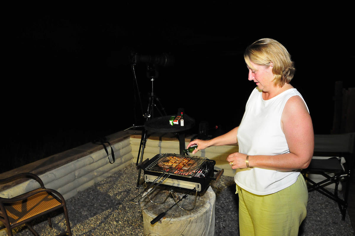 Me braaing on our Go anywhere braai at Kalahari Tented Camp