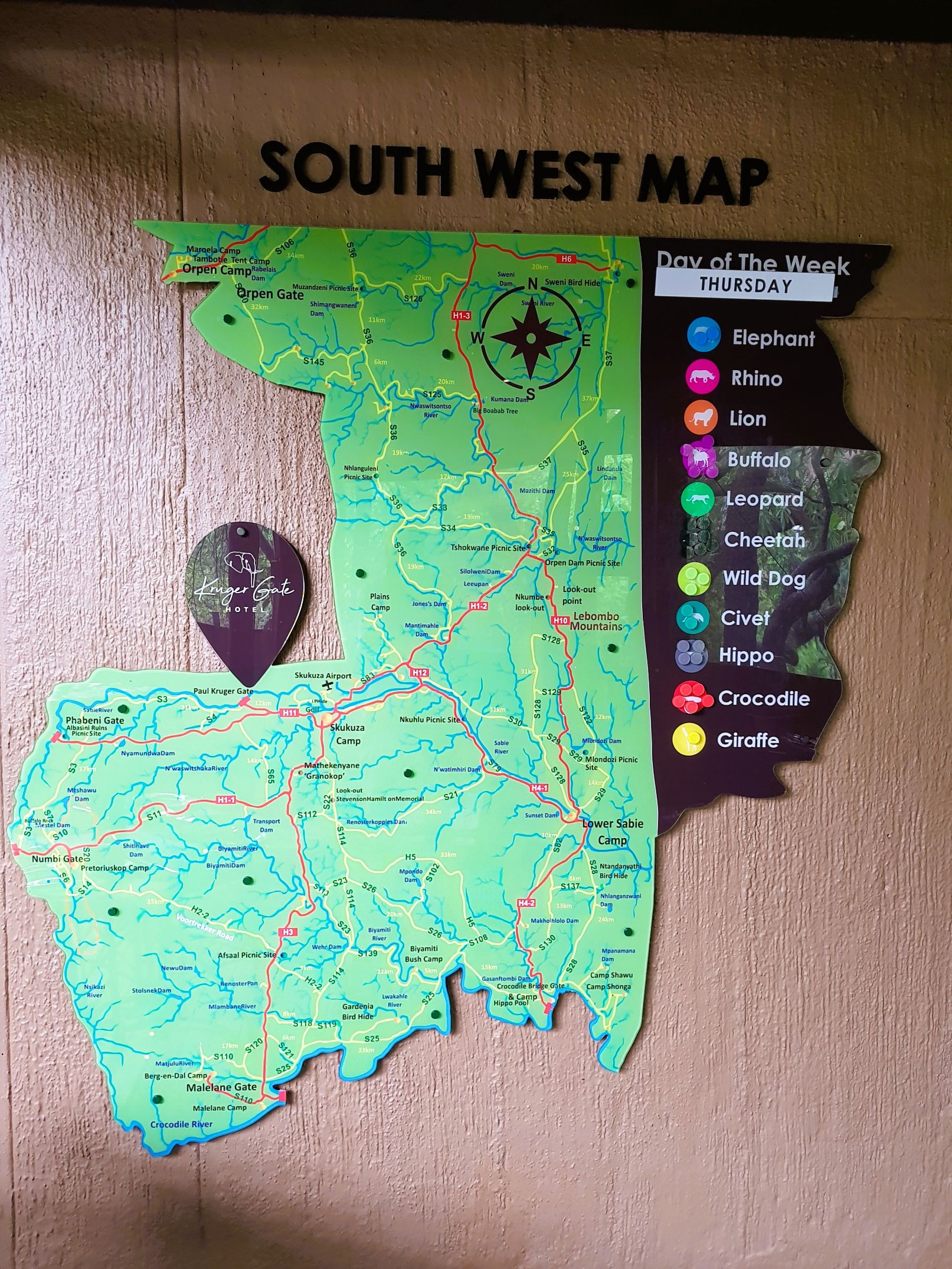 Kruger Gate Hotel Sighting Map