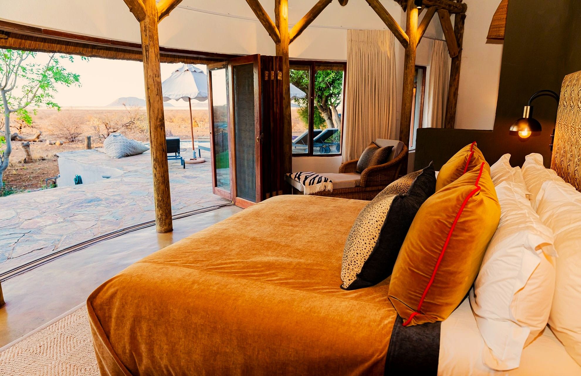 A bedroom with a view at the Private Villa at Last Word Madikwe