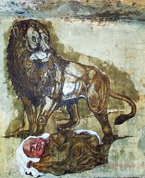 Leipzig Lion mural in old wine cellar