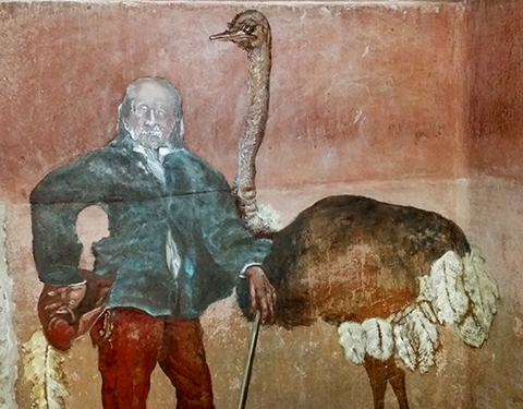 Leipzig ostrich mural in old wine cellar