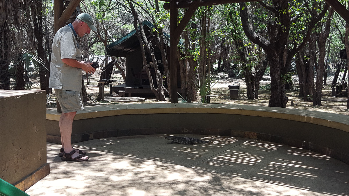 Mario photographing monitor in Letaba camp