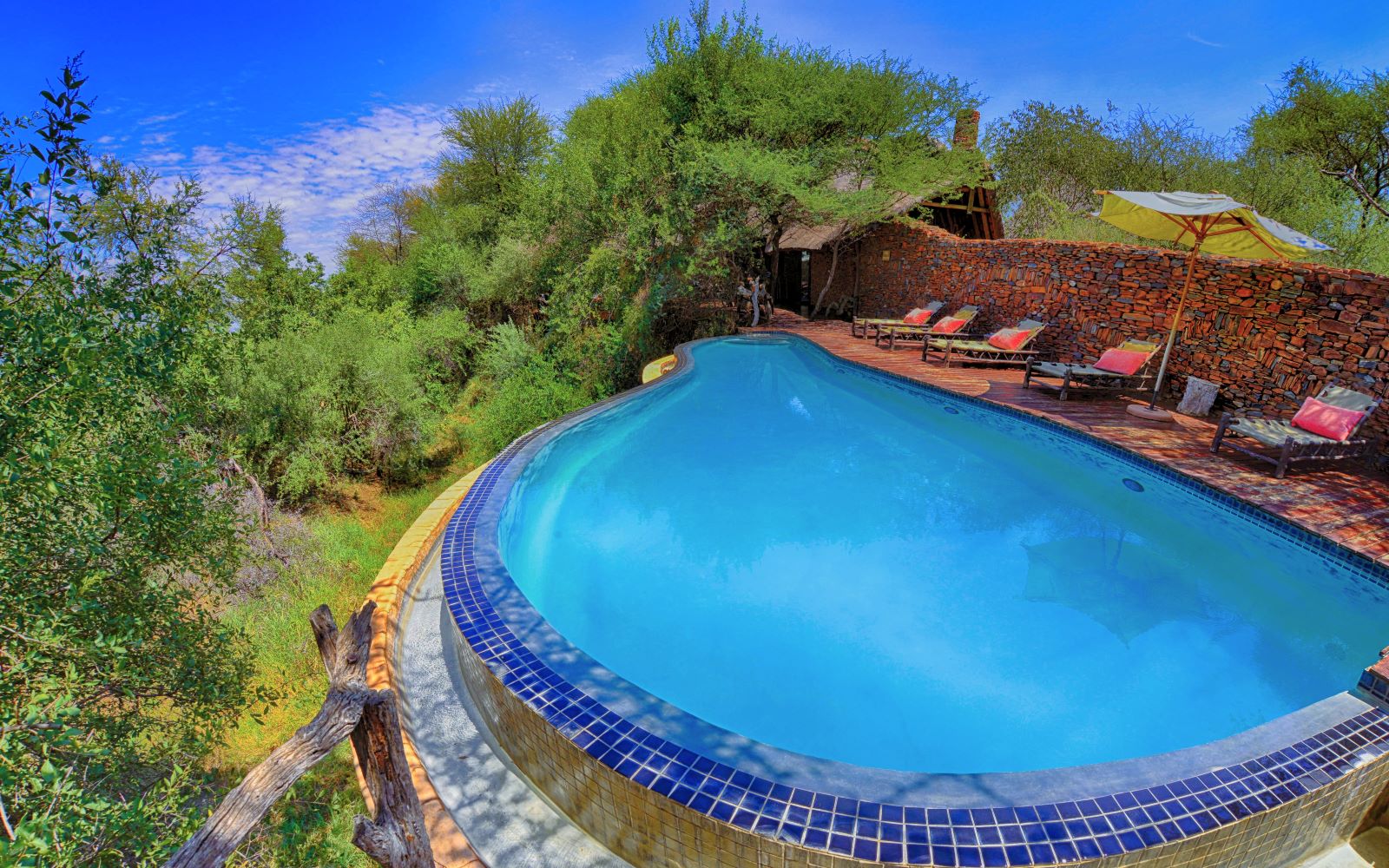 The pool deck by day at Makanyane Safari Lodge