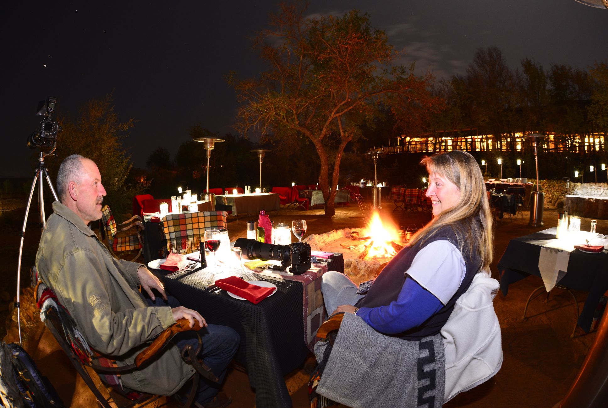 Mario and Jen at the boma at Etali Safari Lodge