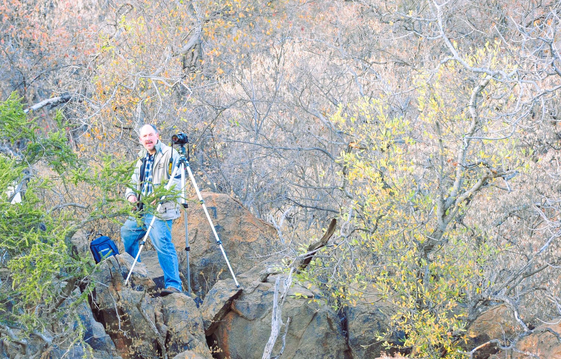 Mario Photographing Pilanesberg Private Lodge from the koppie in front of the lodge
