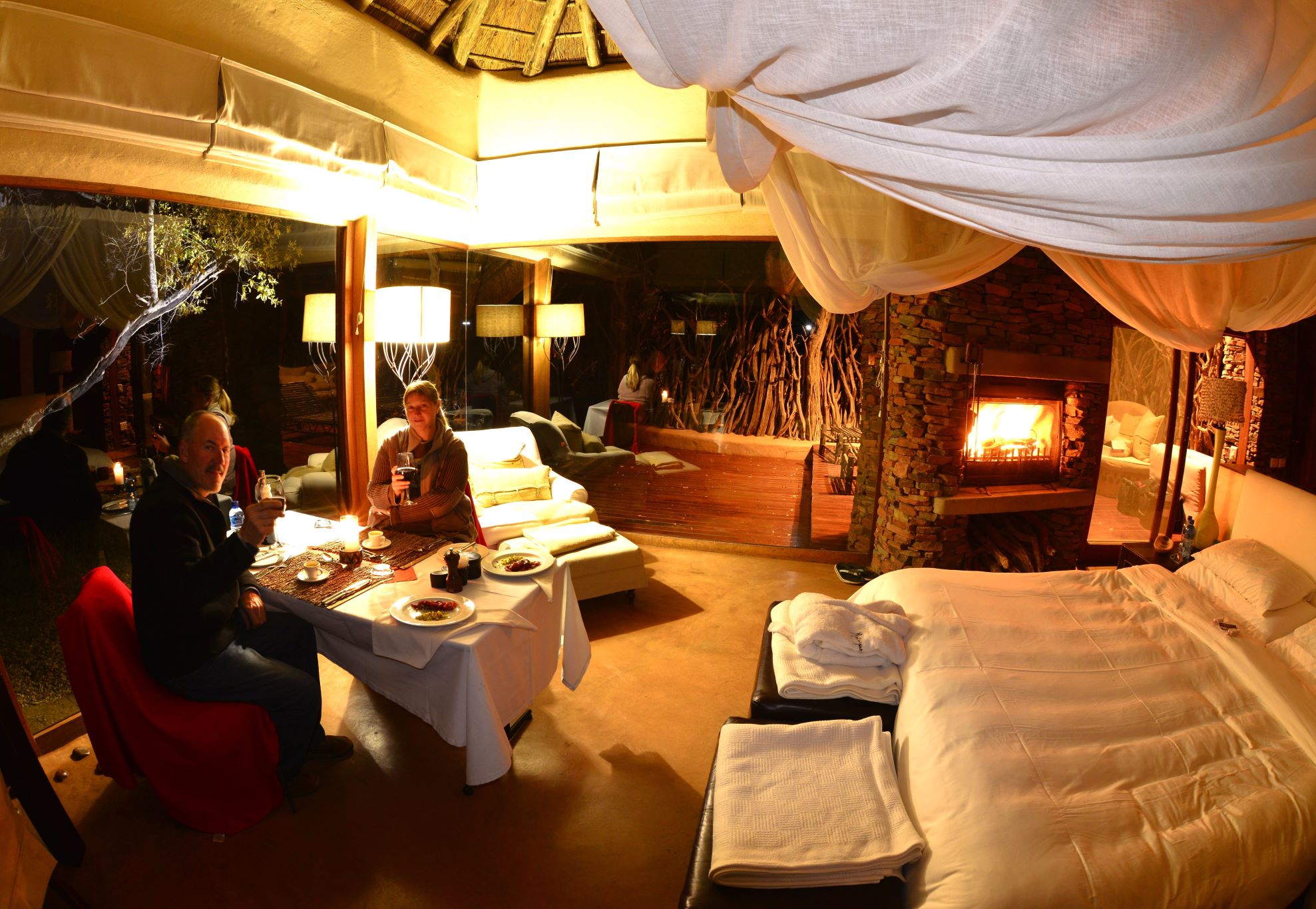Mario and I at dinner in our suite at Makanyane Safari Lodge