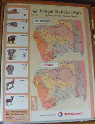 Southern region sighting board in kruger park Southern region sighting board in kruger park