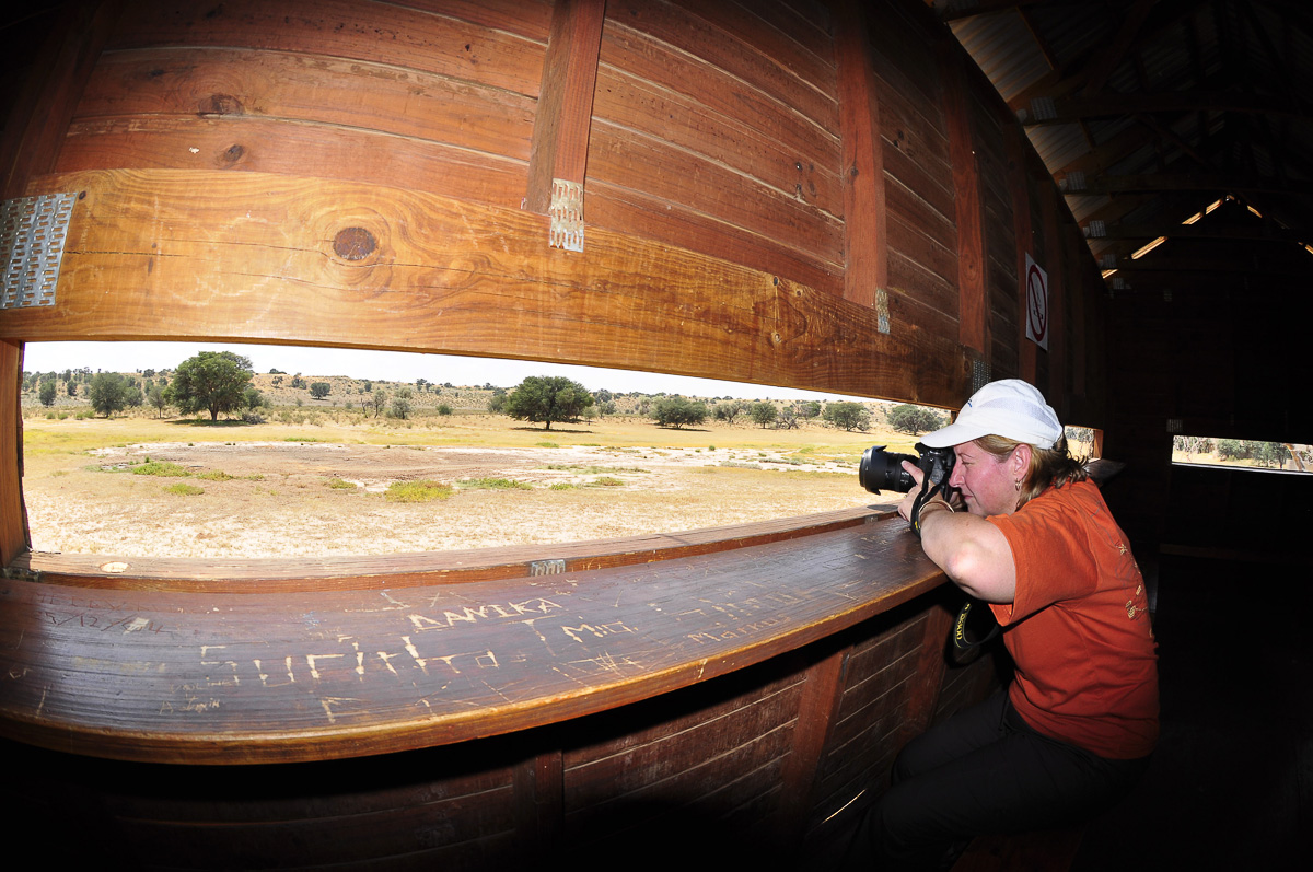 Photographing from the hide at Mata Mata