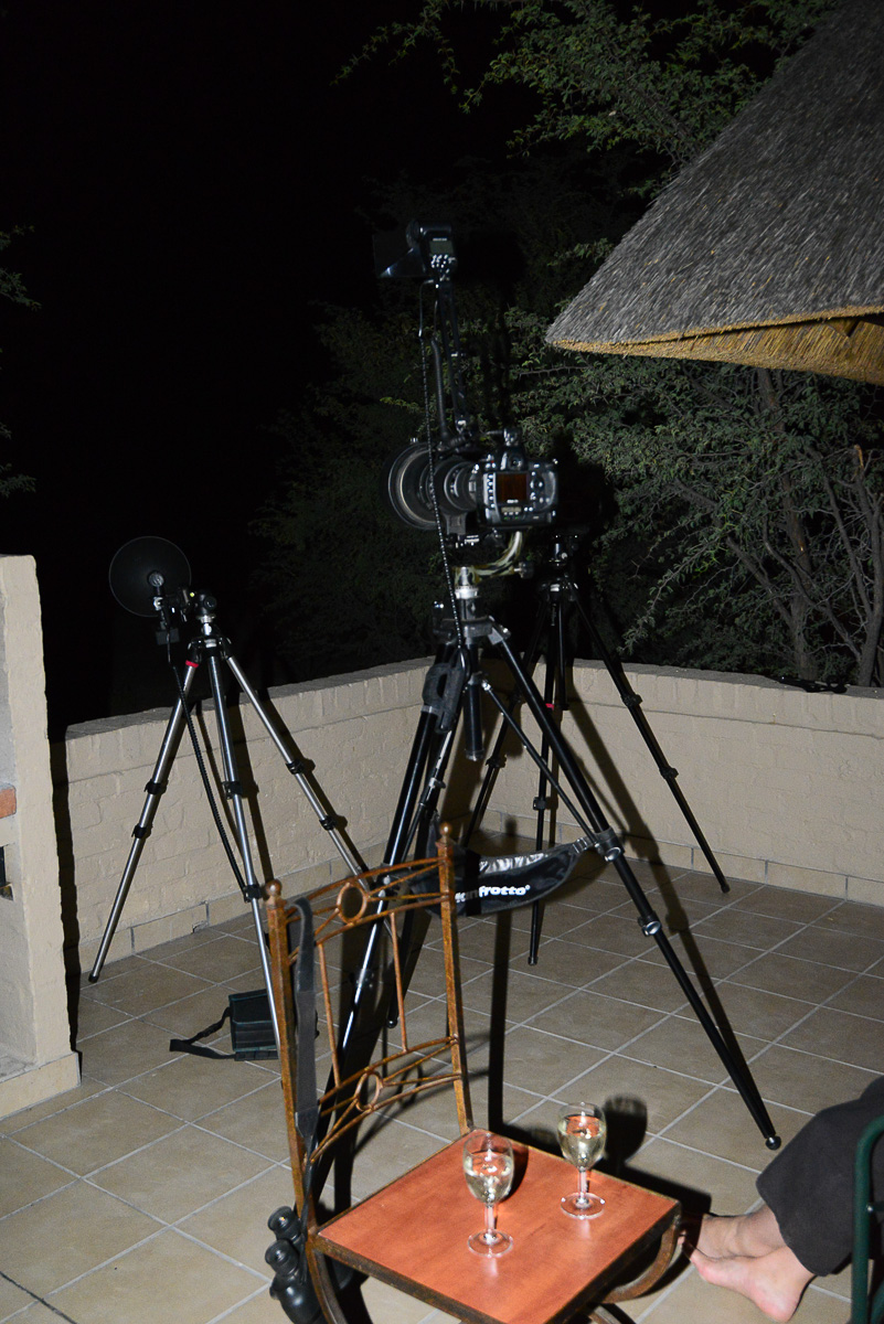 Camera gear set up at our chalet at Mata Mata