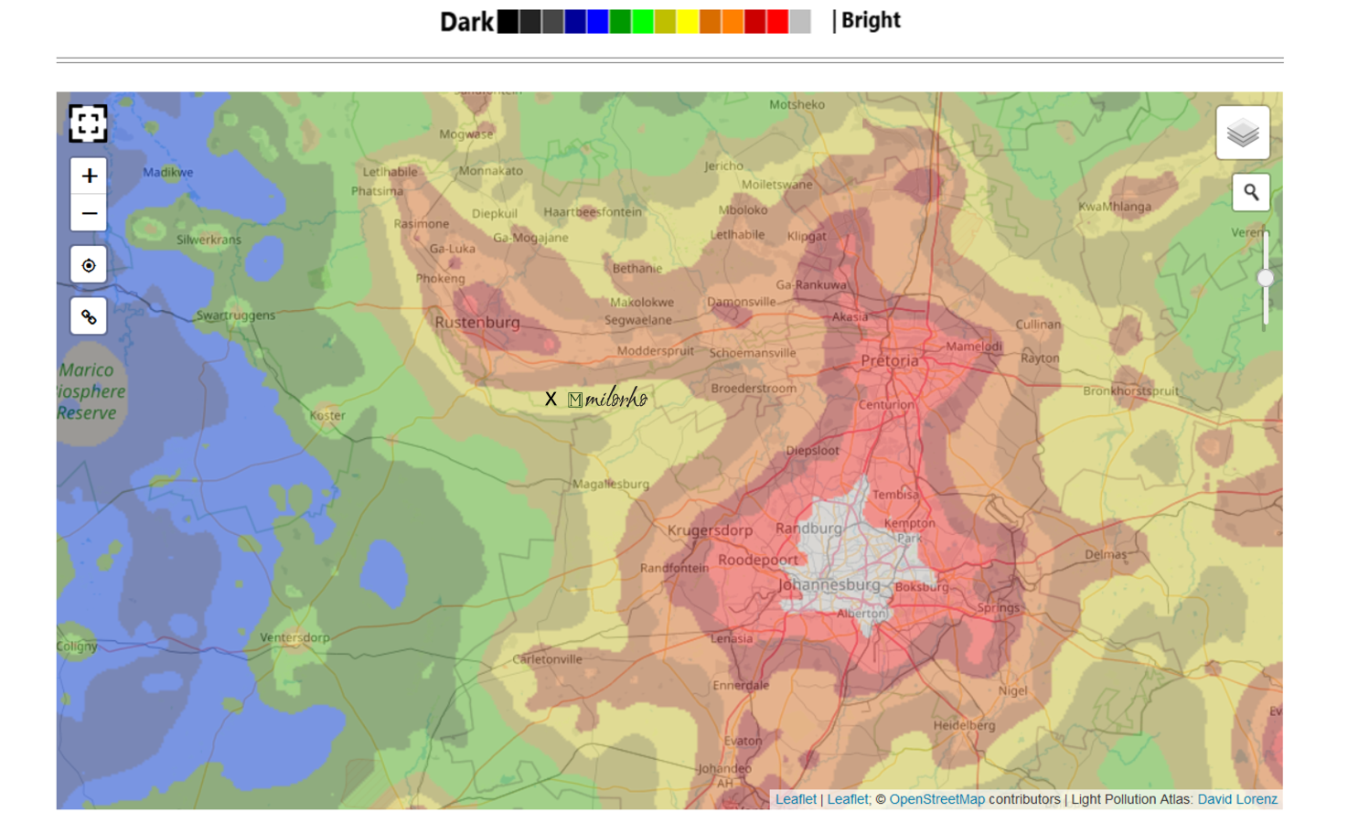 Milorho Lodge dark skies map