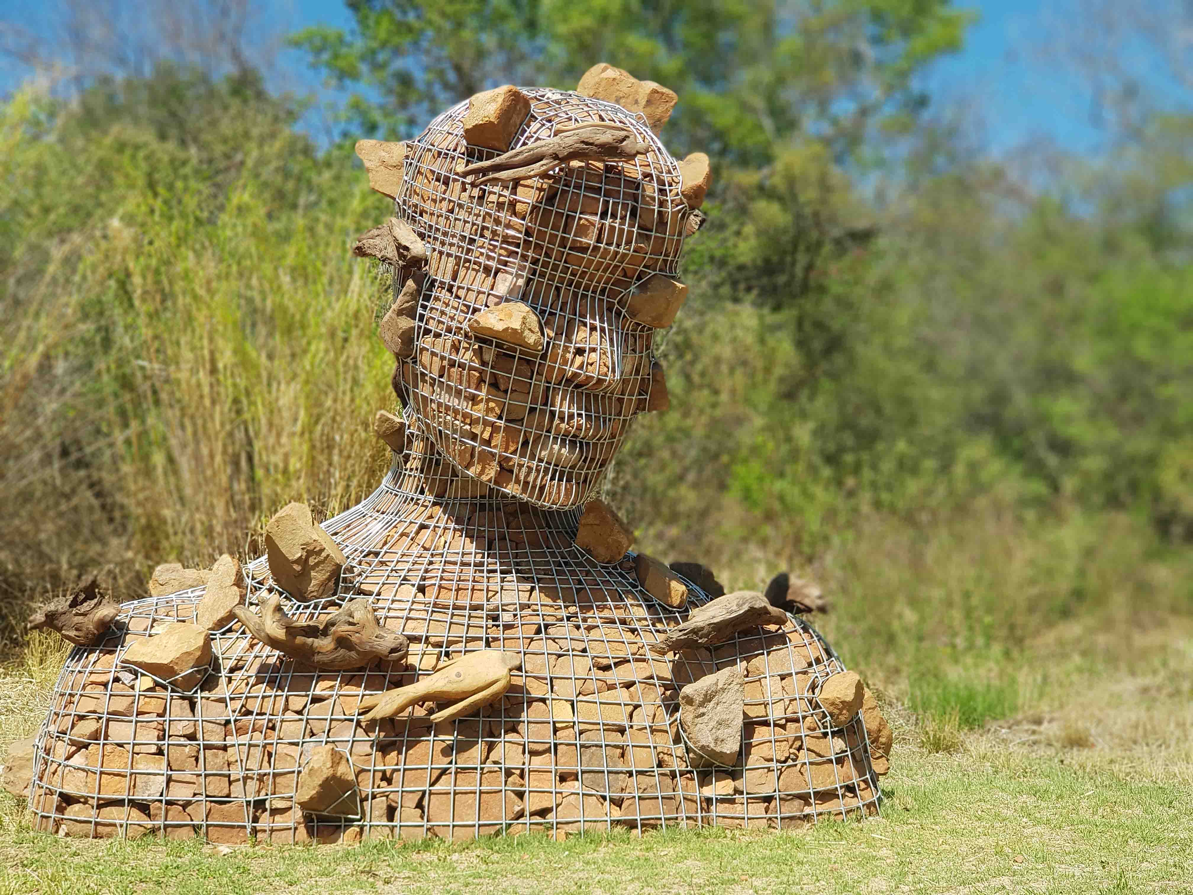 Milorho Lodge rock sculpture in cage