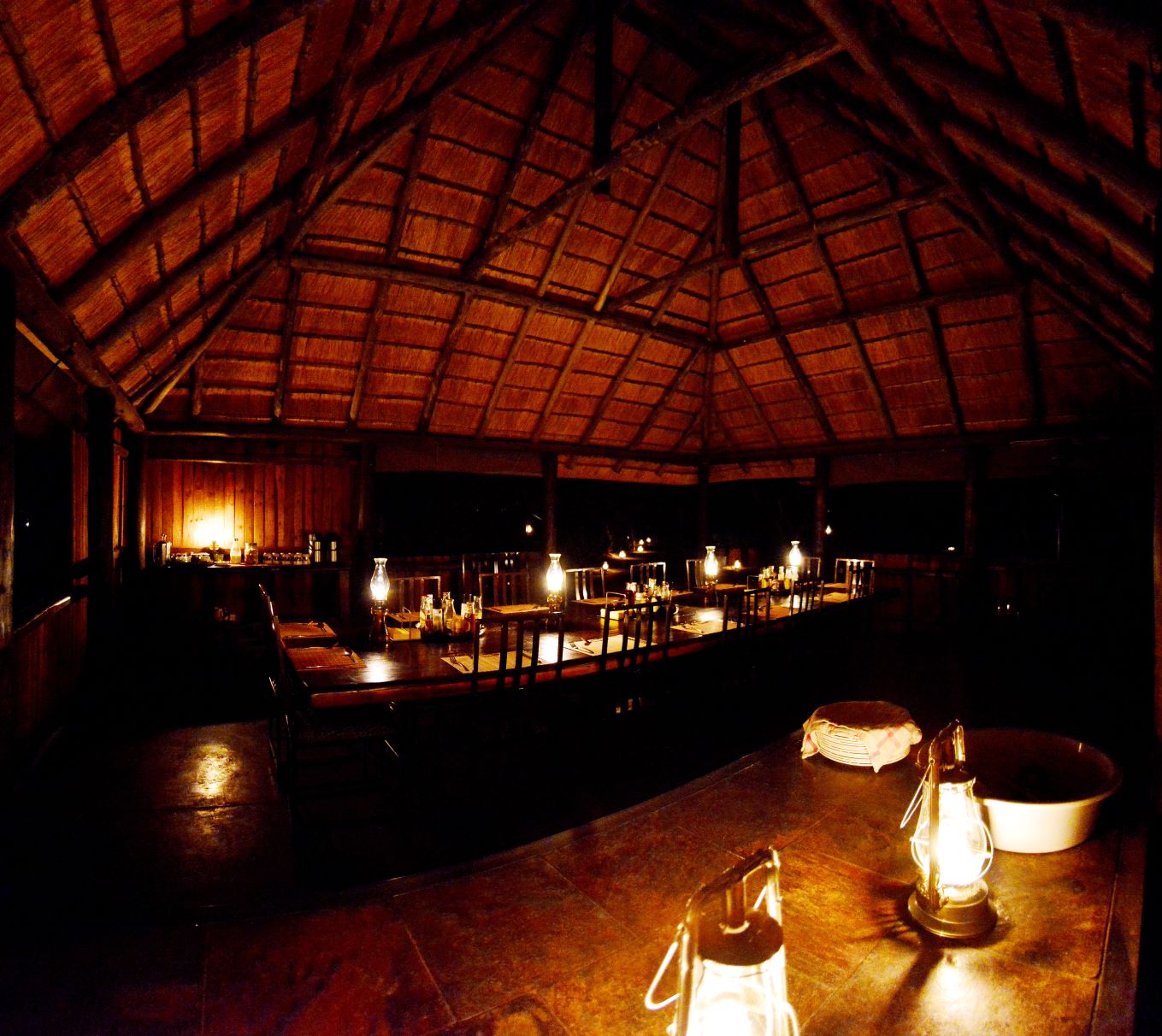 The Mosetlha Bush Camps dining room at night