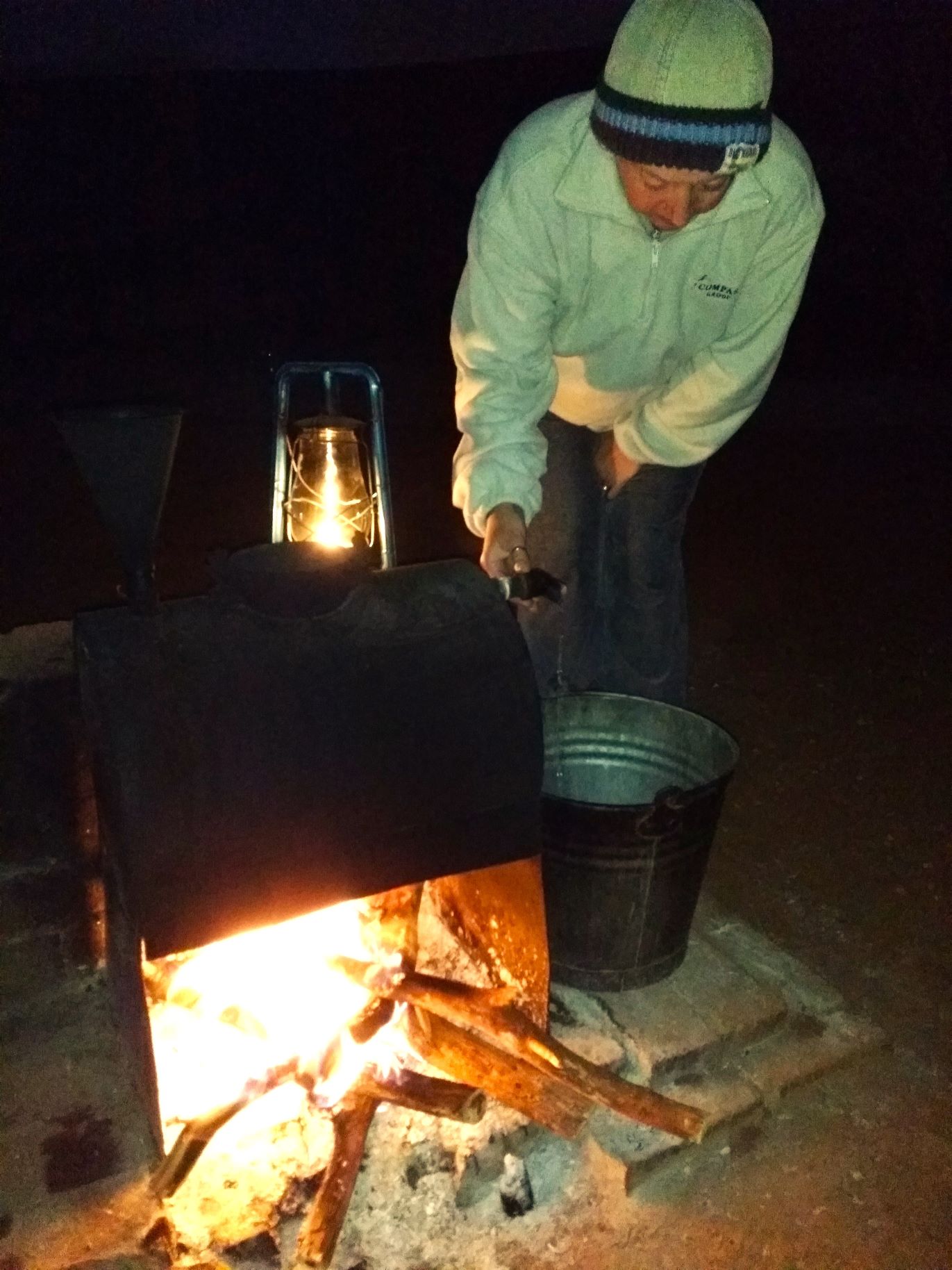 Jen getting water form the donkey at Mosetlha Bush Camp
