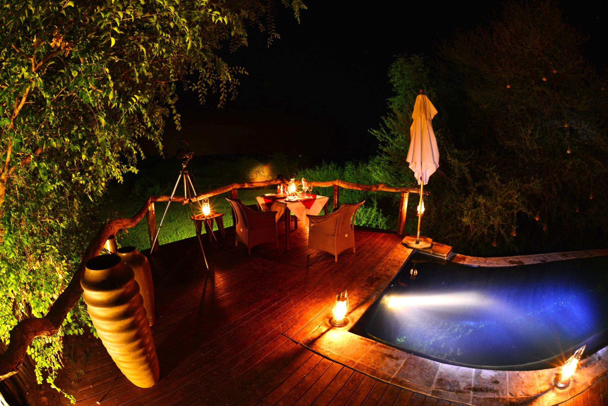Motswiri Private Safari Lodge pool deck and waterhole