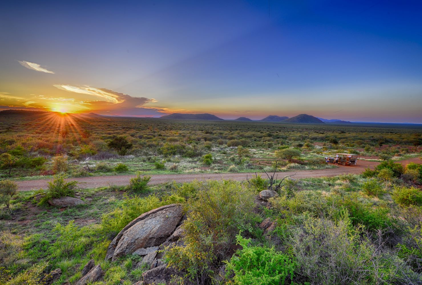 Sundowner stop at Nick's view while on game drive with Buffalo Ridge Lodge Madikwe