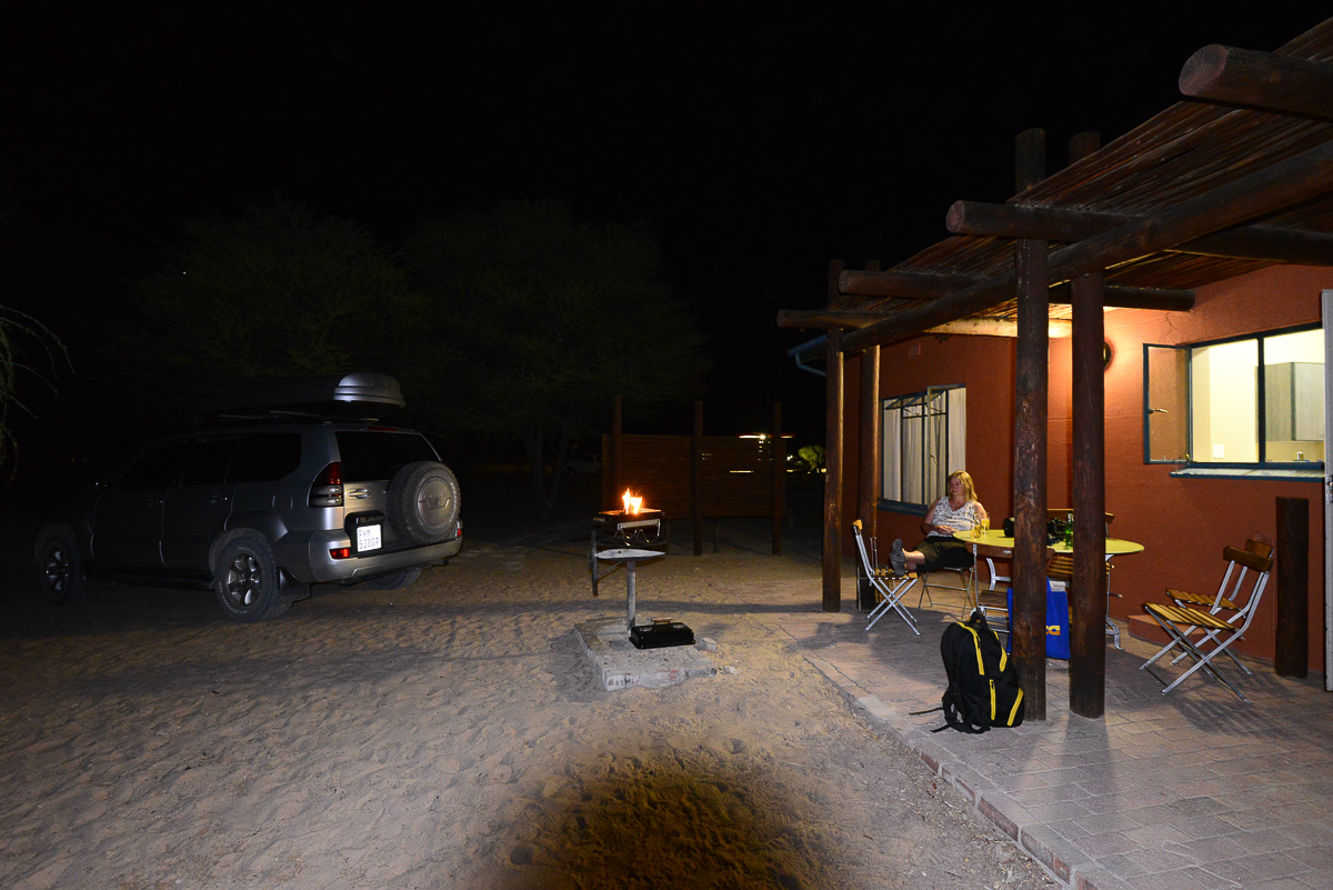 Braaing outside our chalet at Nossob rest camp