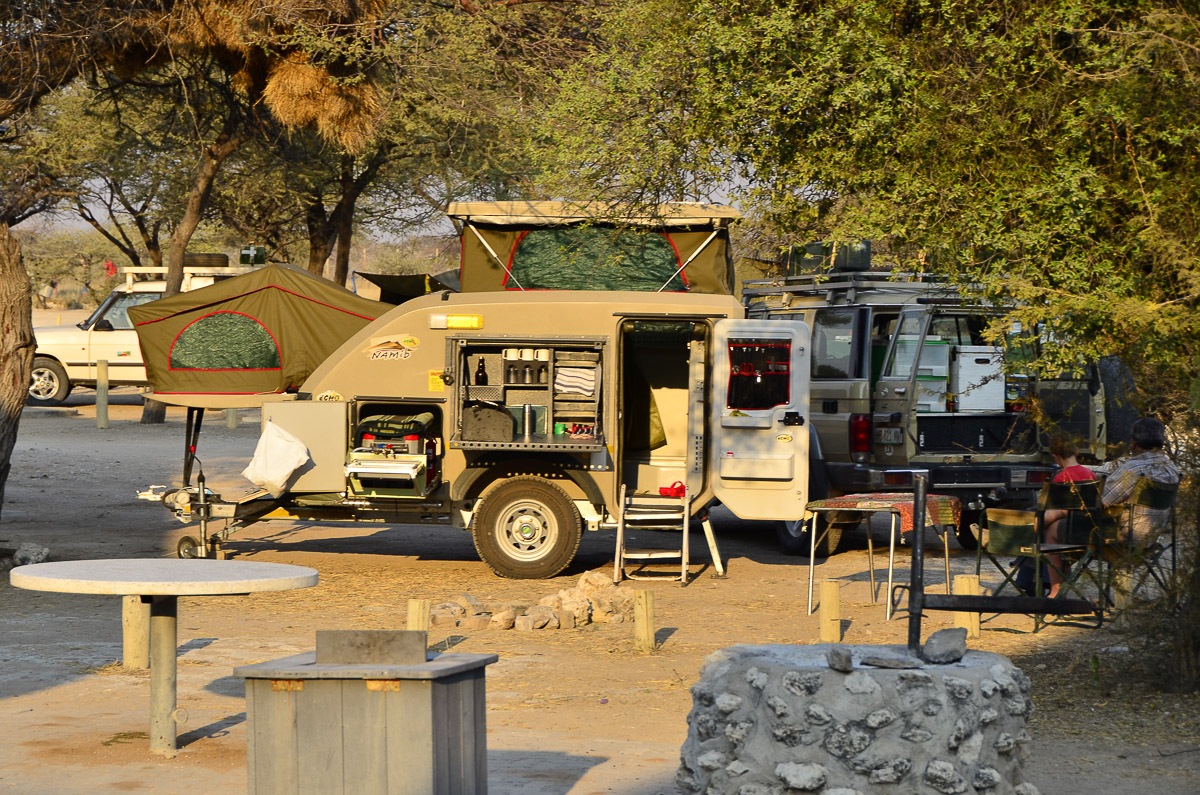campsite with caravans in Okaukuejo camp in Etosha