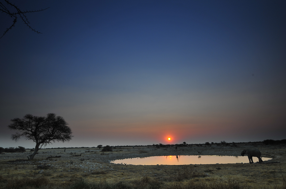 Sunset over the Okaukuejo waterhole