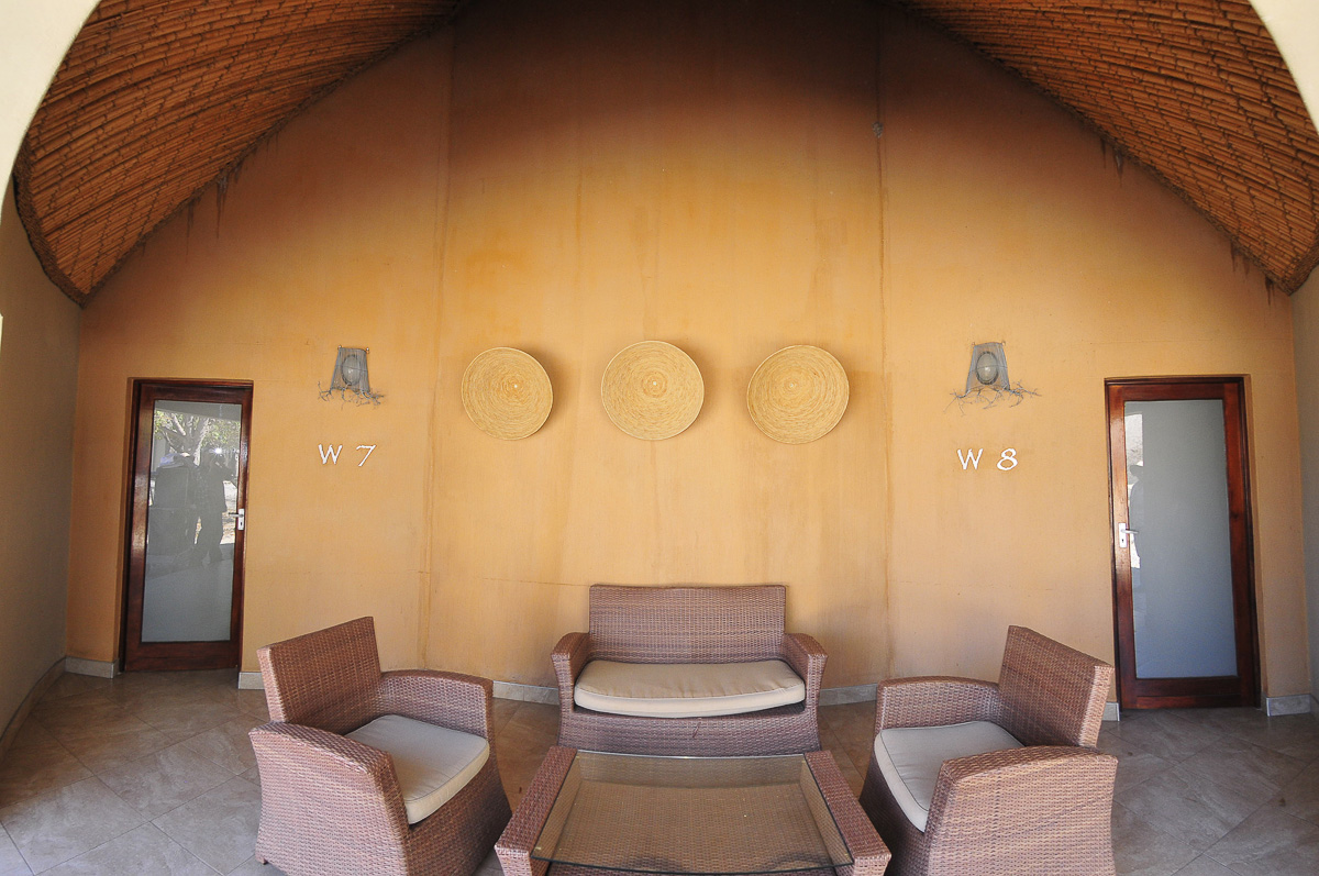 the front view of Okaukuejo waterhole double rooms