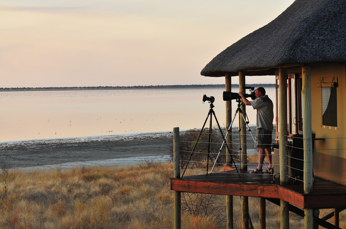 Mario photographing from our chalet in Onkoshi camp