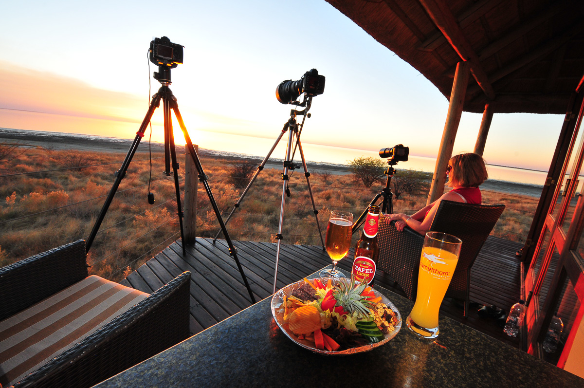 Sundowners with a view from our chalet at Onkoshi
