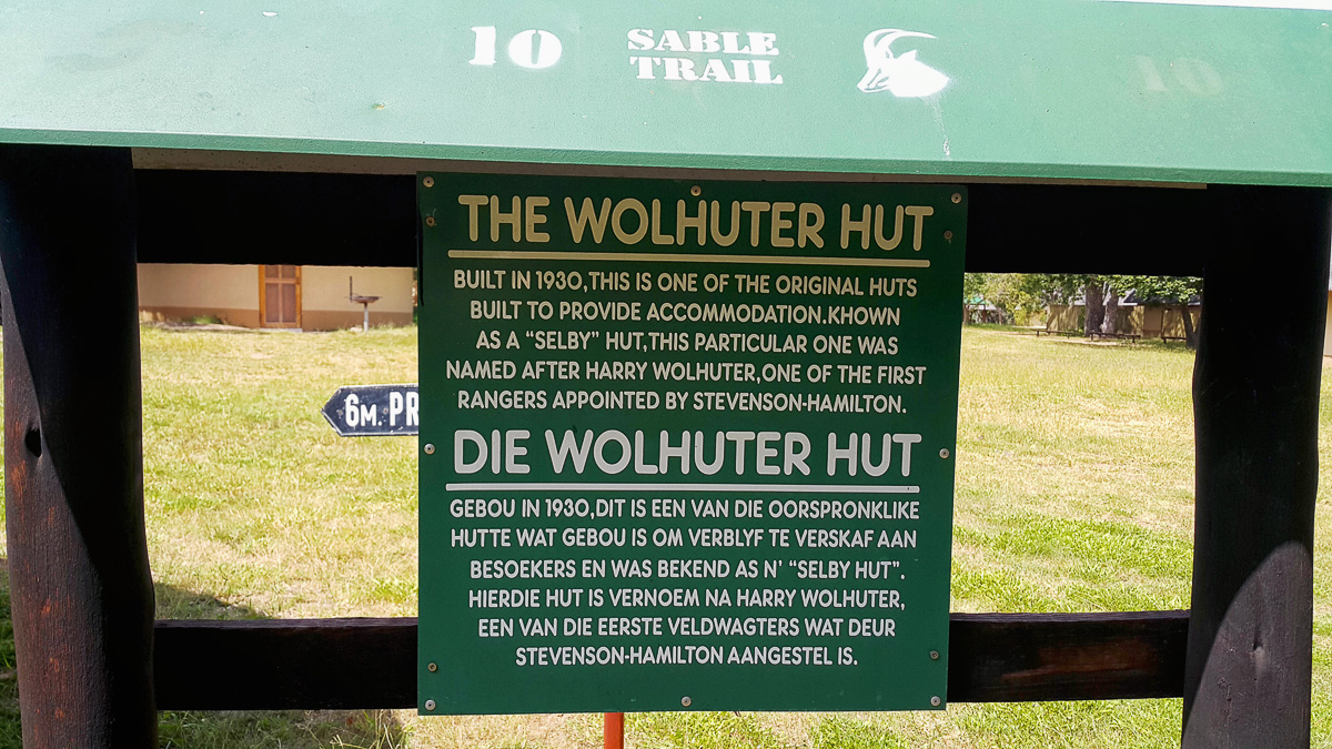 Wolhuters hut information board in Pretoriuskop