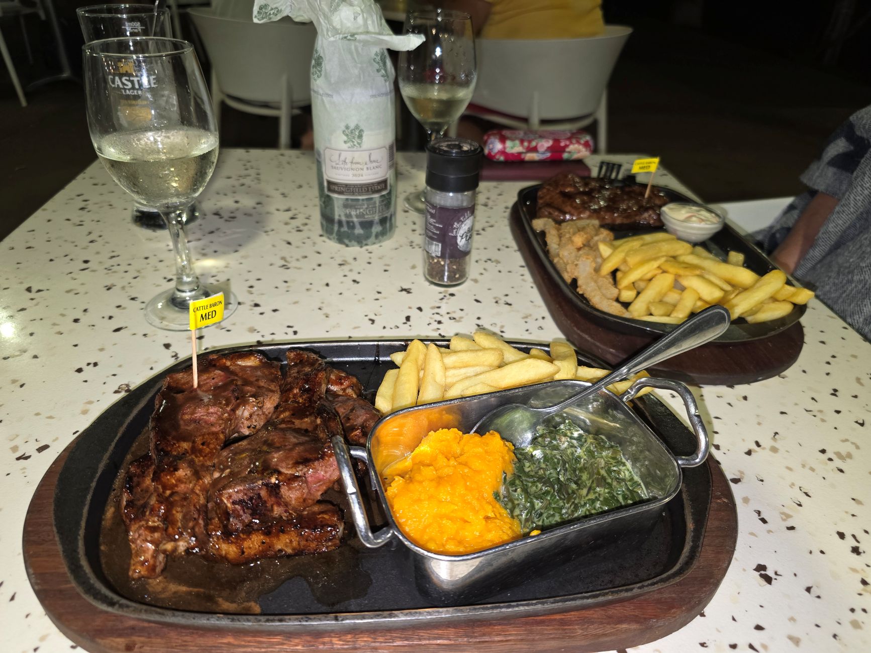 Satara dinner of steak and chips in the Kruger
