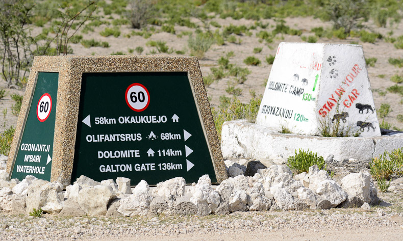 Road sign to Olifantsrus camp in Etosha
