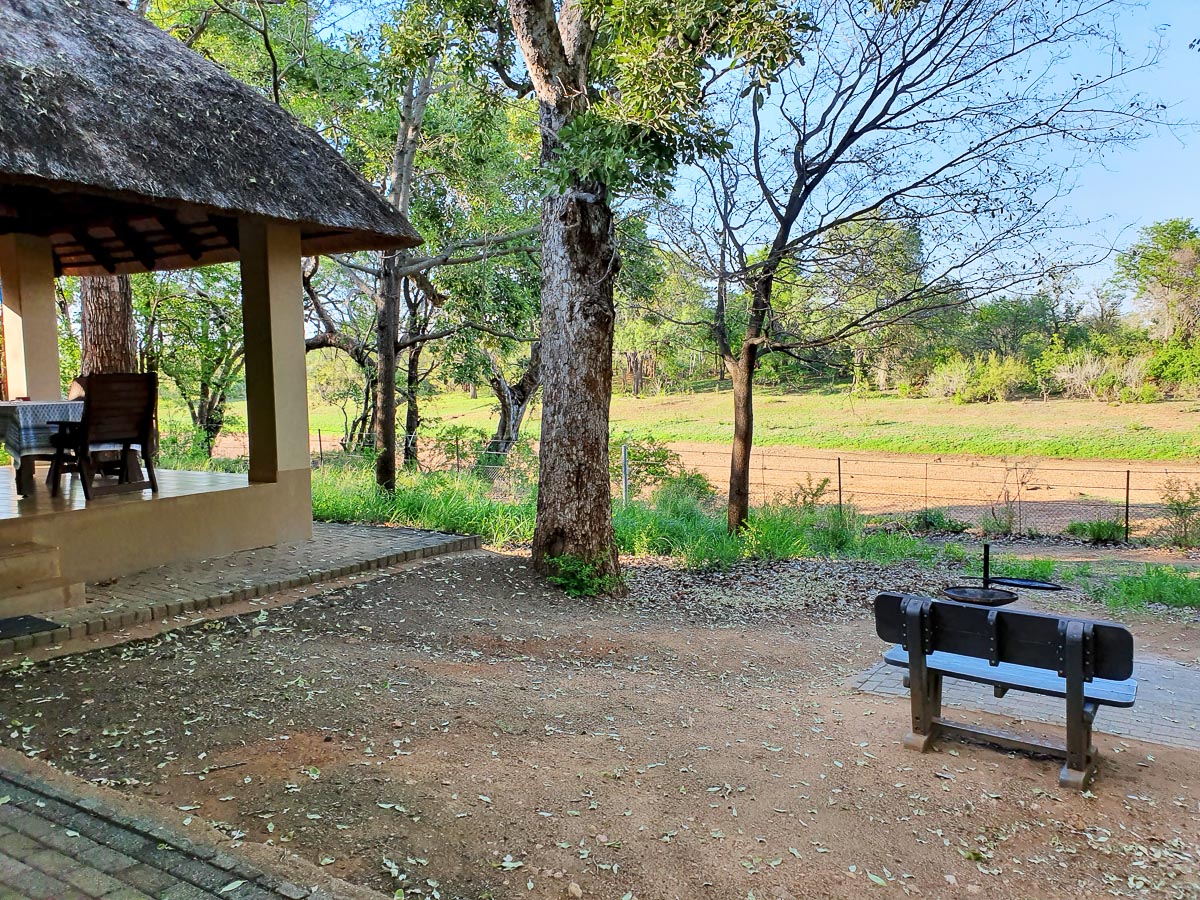 Outside view of chalet and riverbed