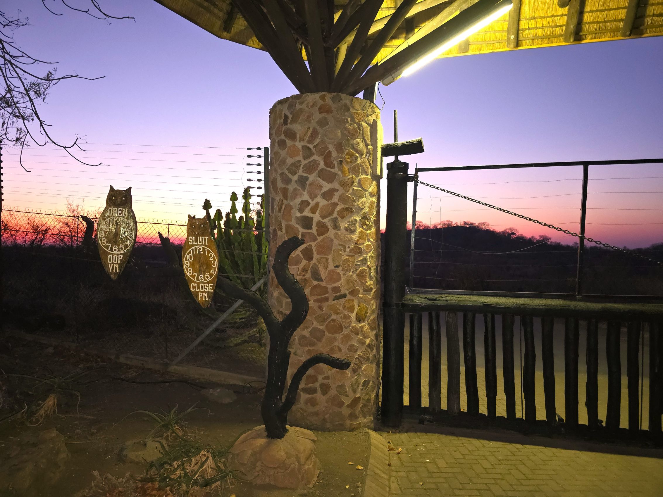 Sunrise at Mopani camp gate