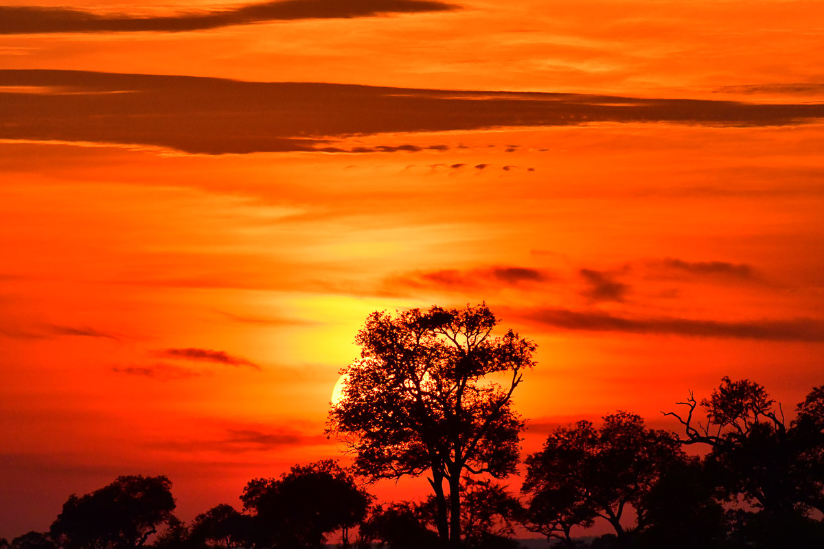 Sunrise on H7 near Orpen in the Kruger National Park