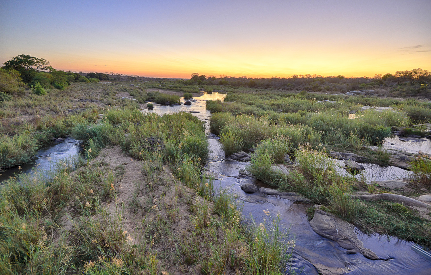 Sunrise over Sabie River at Paul Kruger Gate in the Kruger National park